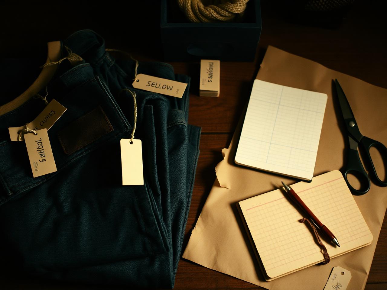 Vintage garments being tagged and measured